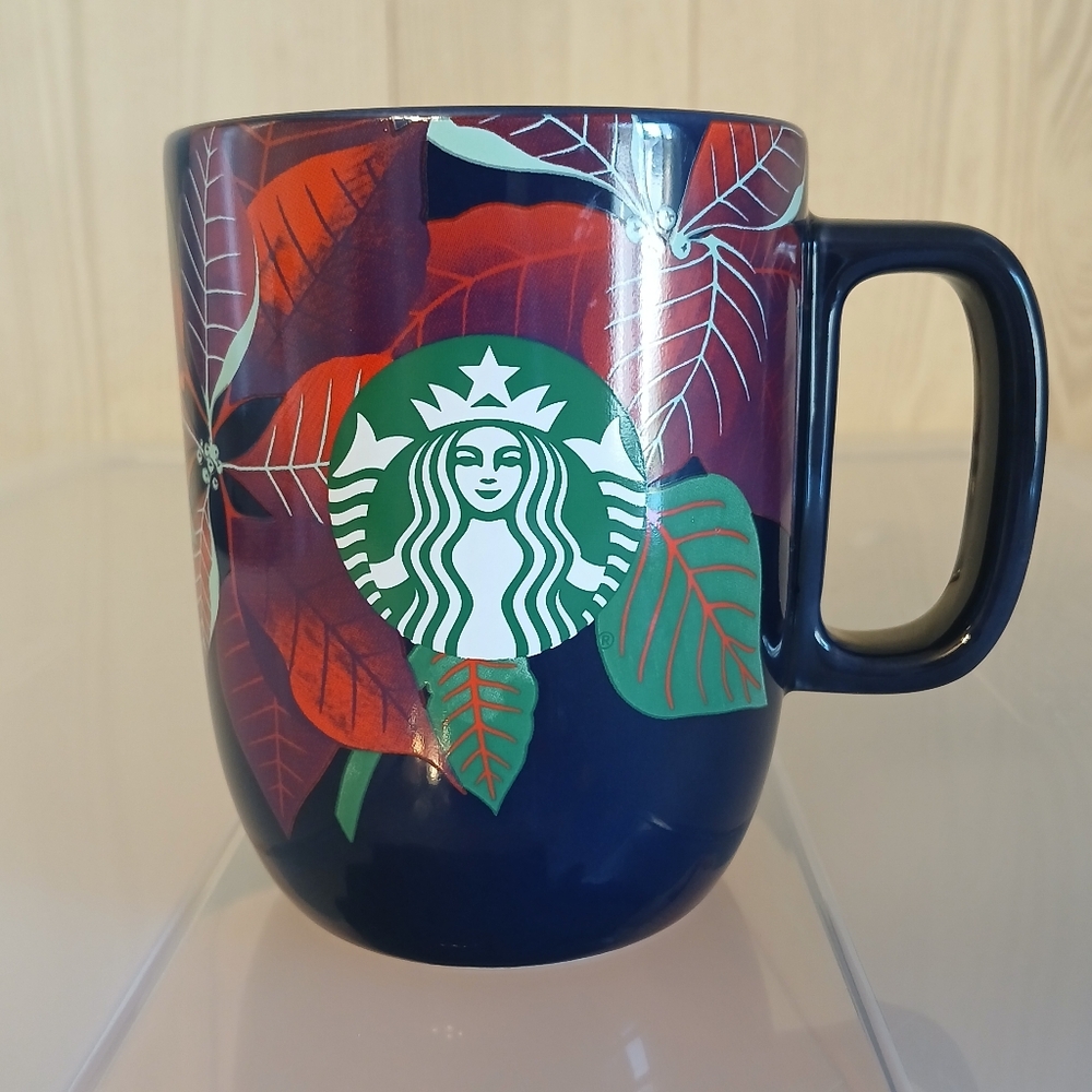 Starbucks 2020 Limited Edition Navy Blue Poinsettia Christmas Holiday Mug 12oz